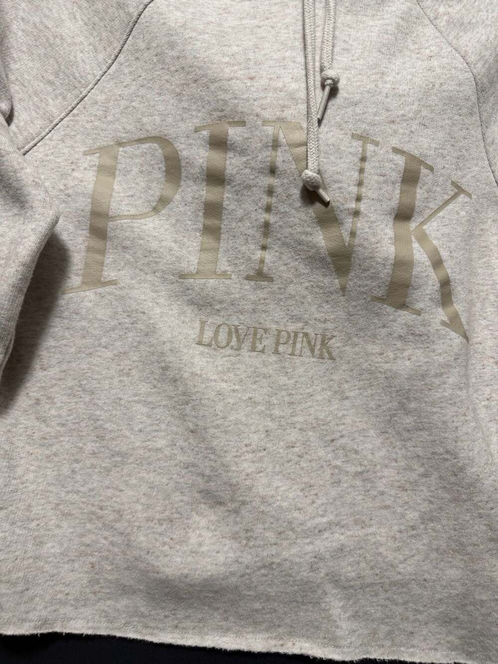Victoria's Secret PINK Oatmeal Heathered Cropped Hoodie with Large Logo Size S
